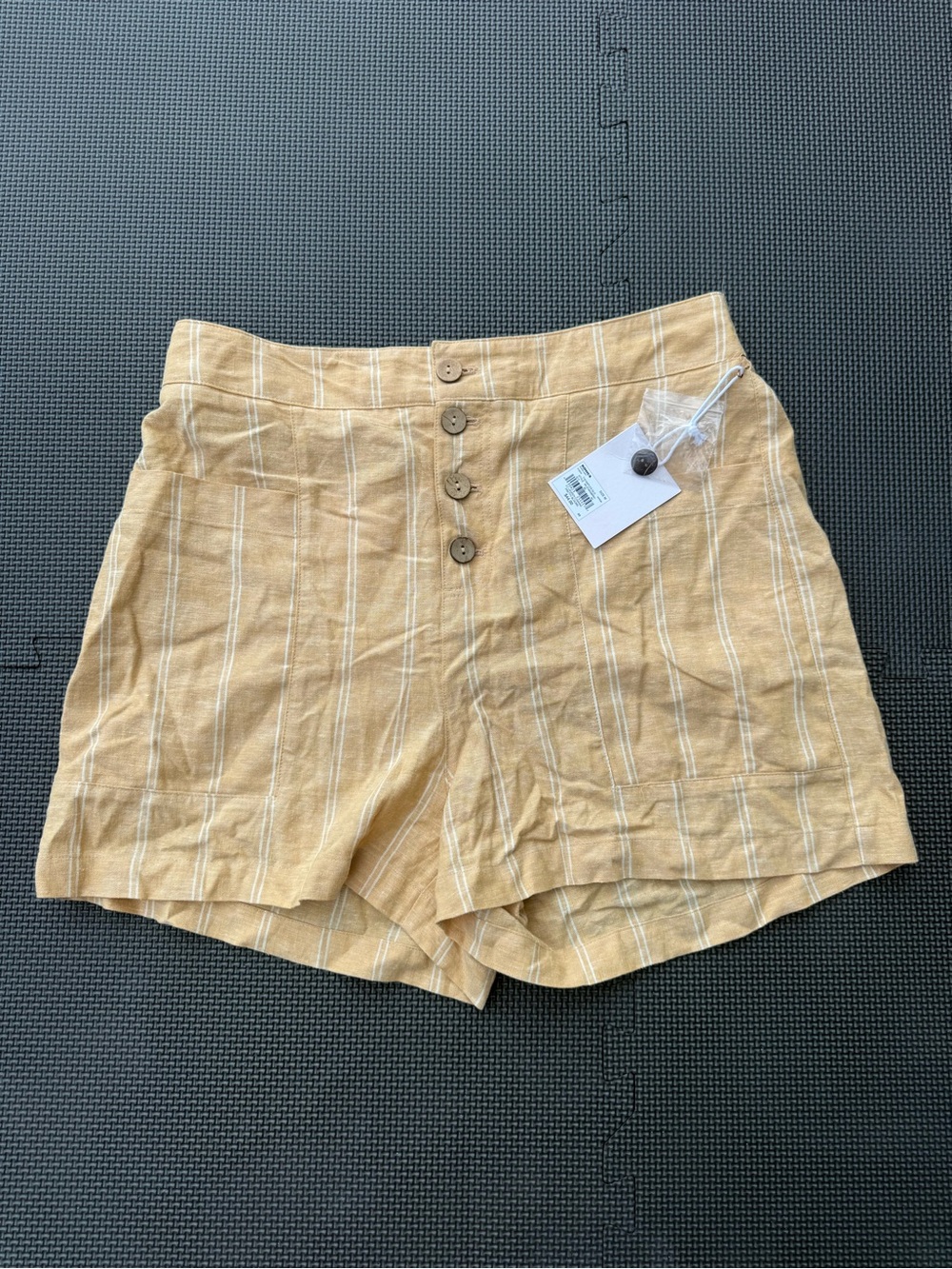 LC Lauren Conrad Mustard Yellow Striped High-Waist Button-Front Shorts